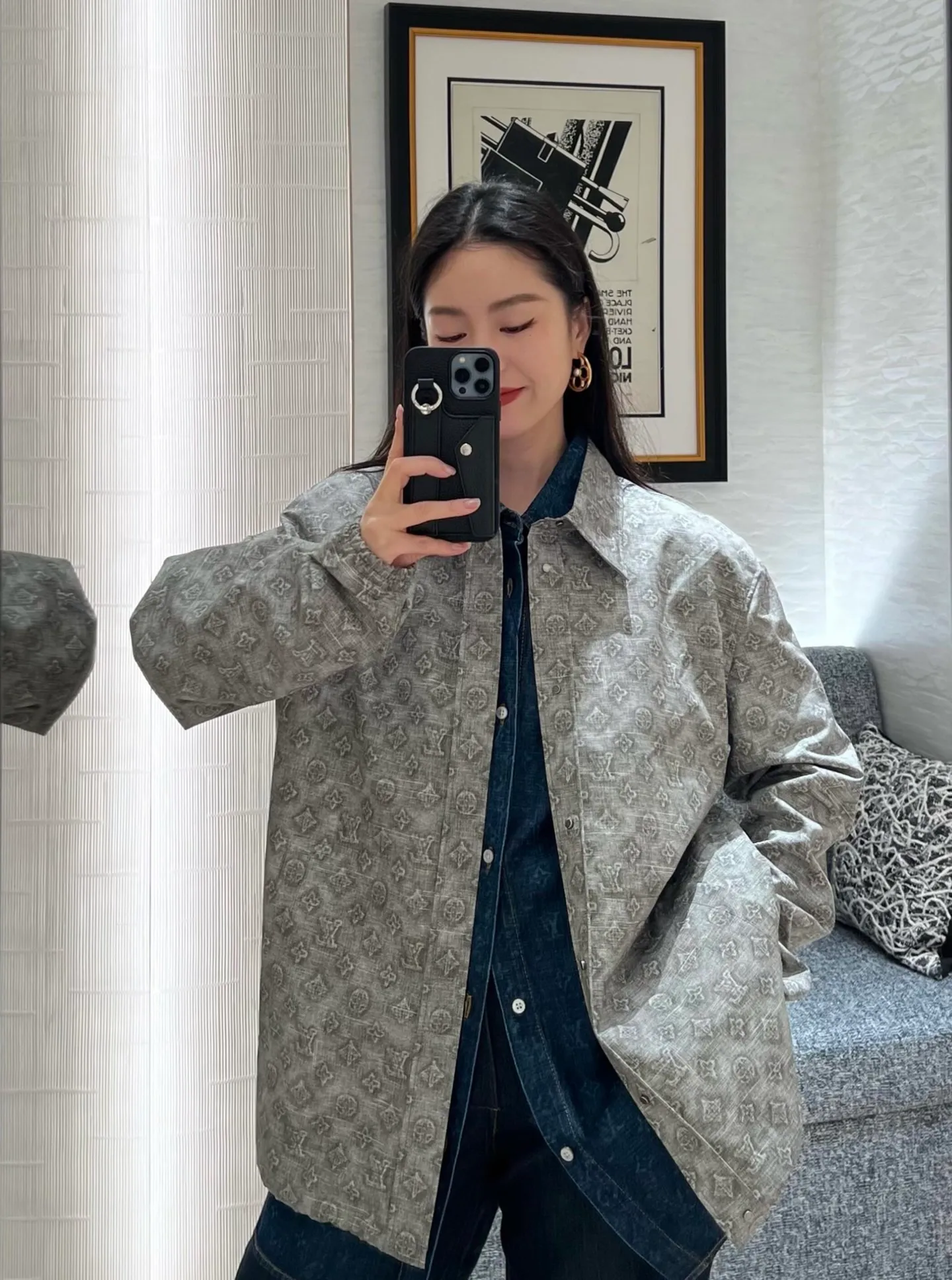 Louis Vuitton/Louis Vuitton all-over presbyopia digital print leather lapel jacket